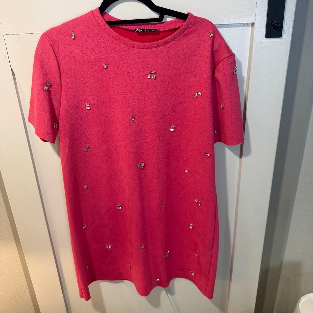 ZARA Pink Embellished Tunic Top – Size XL, New Without Tags